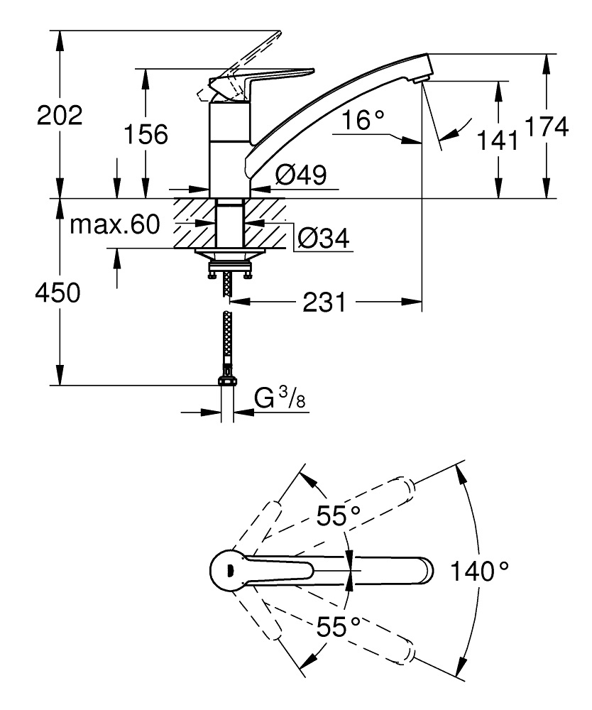 GROHE Start Eco Miscelatore Monocomando Cromo per Lavello con Beccuccio Orientabile e Cartuccia Ceramica 35 mm