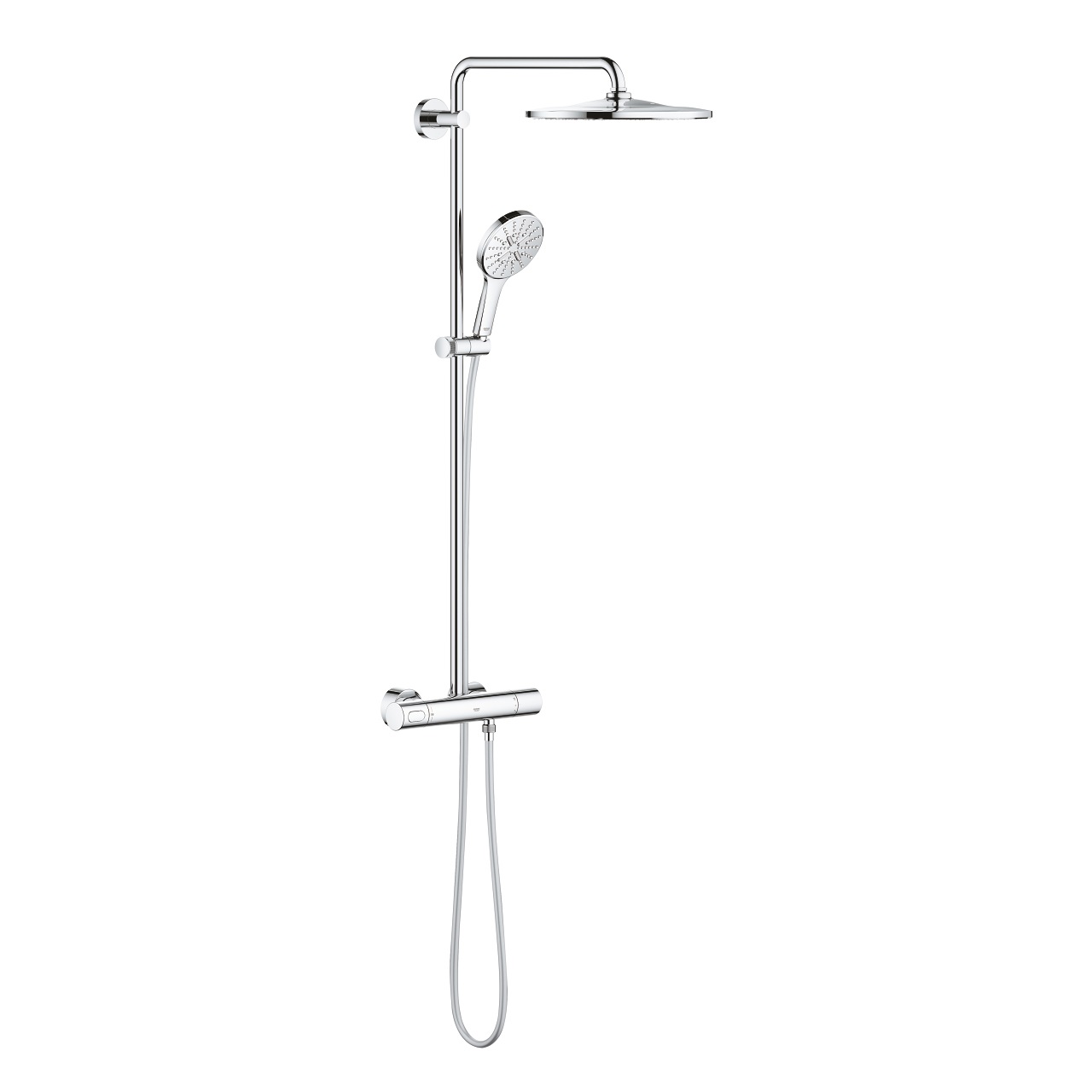 Grohe 26647000 Sistema Doccia Rainshower SmartActive con Miscelatore Termostatico, Cromo, Rotondo, Soffione Orientabile, Tipo di Getto PureRain