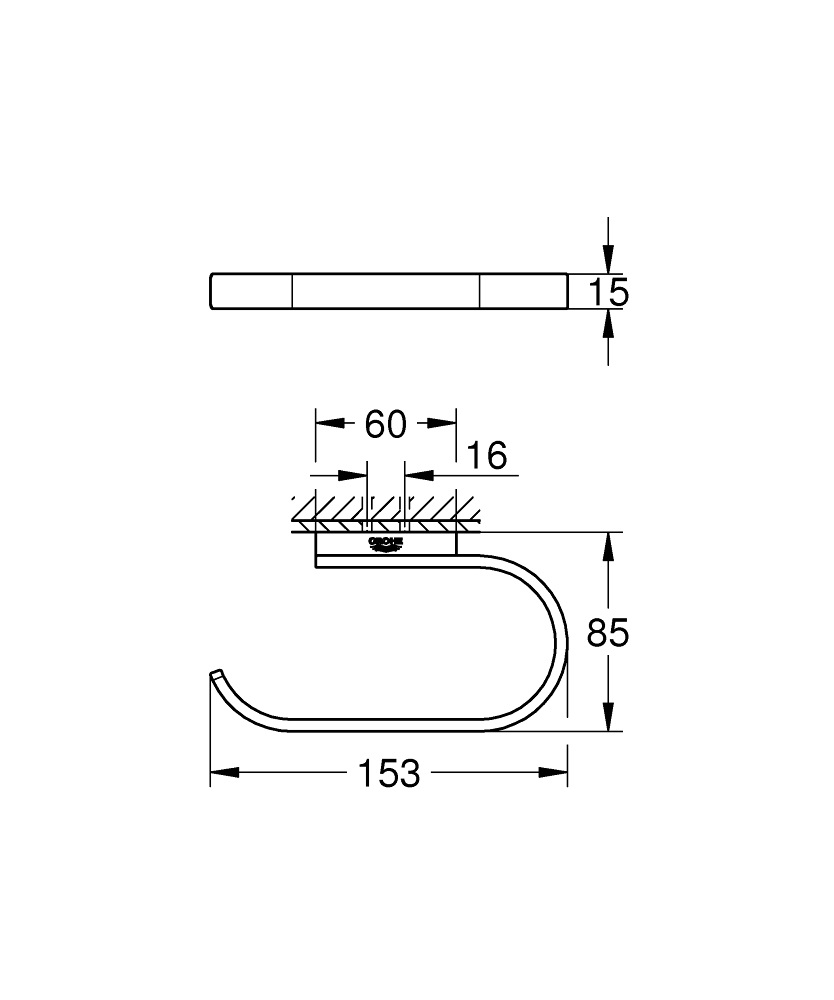 GROHE Selection Porta Rotolo 41068DC0 in Metallo Satinato - Installazione a Parete con Fissaggio Nascosto, Design Senza Coperchio