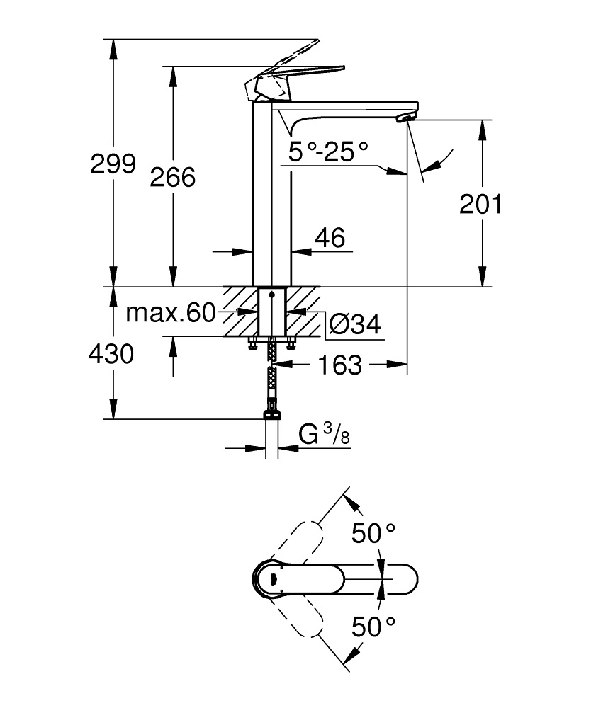 GROHE Eurosmart Cosmopolitan Miscelatore Monocomando per Lavabo a Bacinella XL - Cromo Lucido con Tecnologie EcoJoy e SilkMove