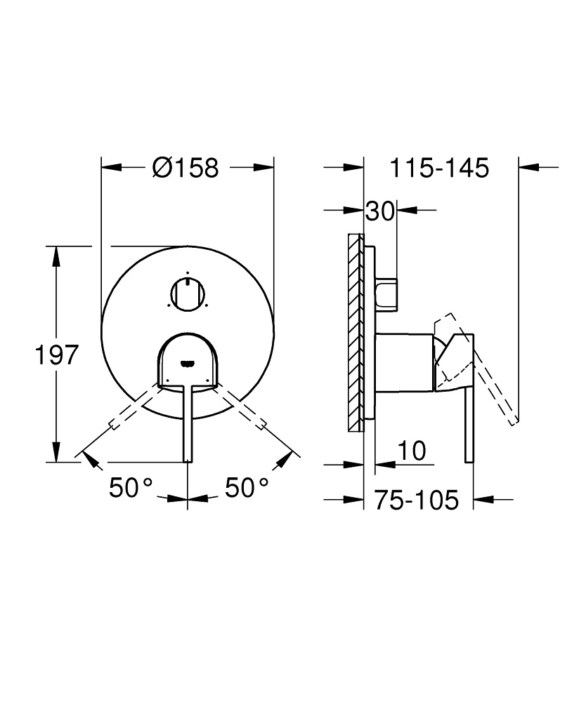 GROHE Plus Miscelatore Monocomando per Doccia con Deviatore a 3 Vie, Grafite Spazzolato, Cod. 24093AL3