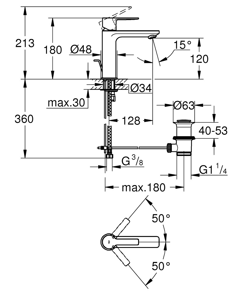 GROHE Lineare Miscelatore Monocomando per Lavabo Taglia S Grafite Spazzolato - 32114AL1