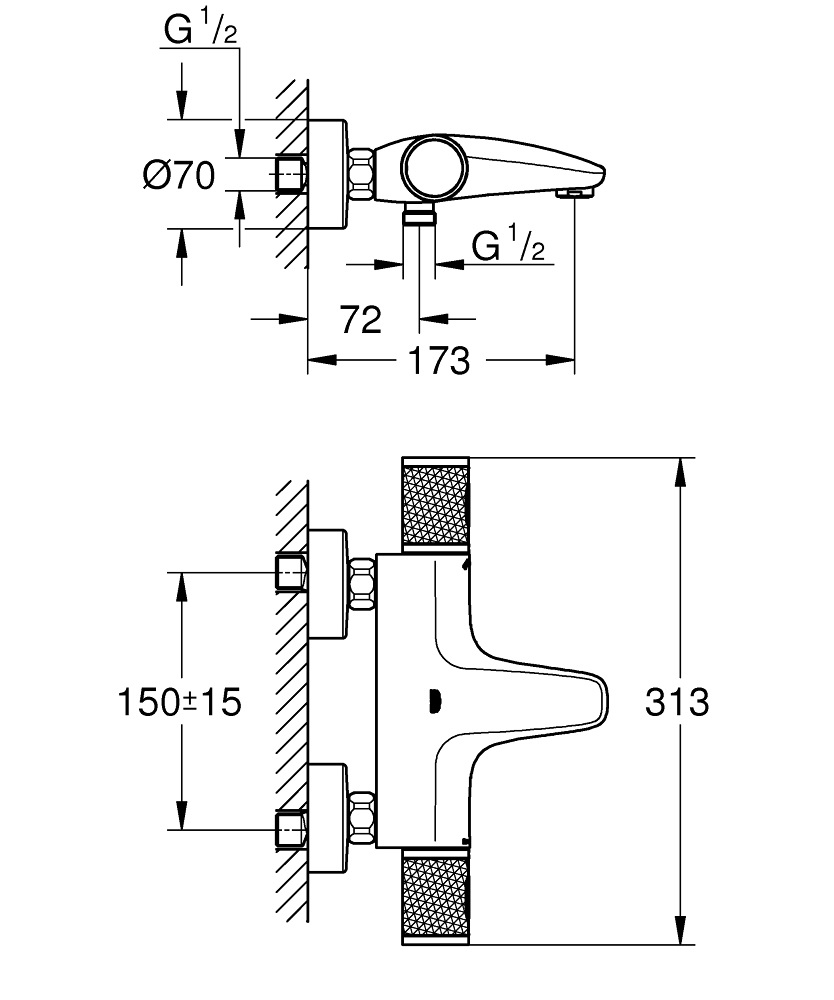 GROHE Precision Feel Miscelatore Termostatico per Vasca-Doccia Cromo con Limitatore di Portata e Blocco Sicurezza 38°C - Cod. 34788000