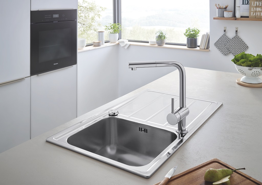 GROHE K500 Lavello da Cucina 100 x 50 cm in Acciaio Inox Satinato con Gocciolatoio Reversibile