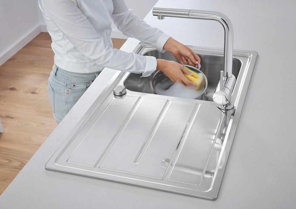 GROHE K500 Lavello da Cucina 100 x 50 cm in Acciaio Inox Satinato con Gocciolatoio Reversibile
