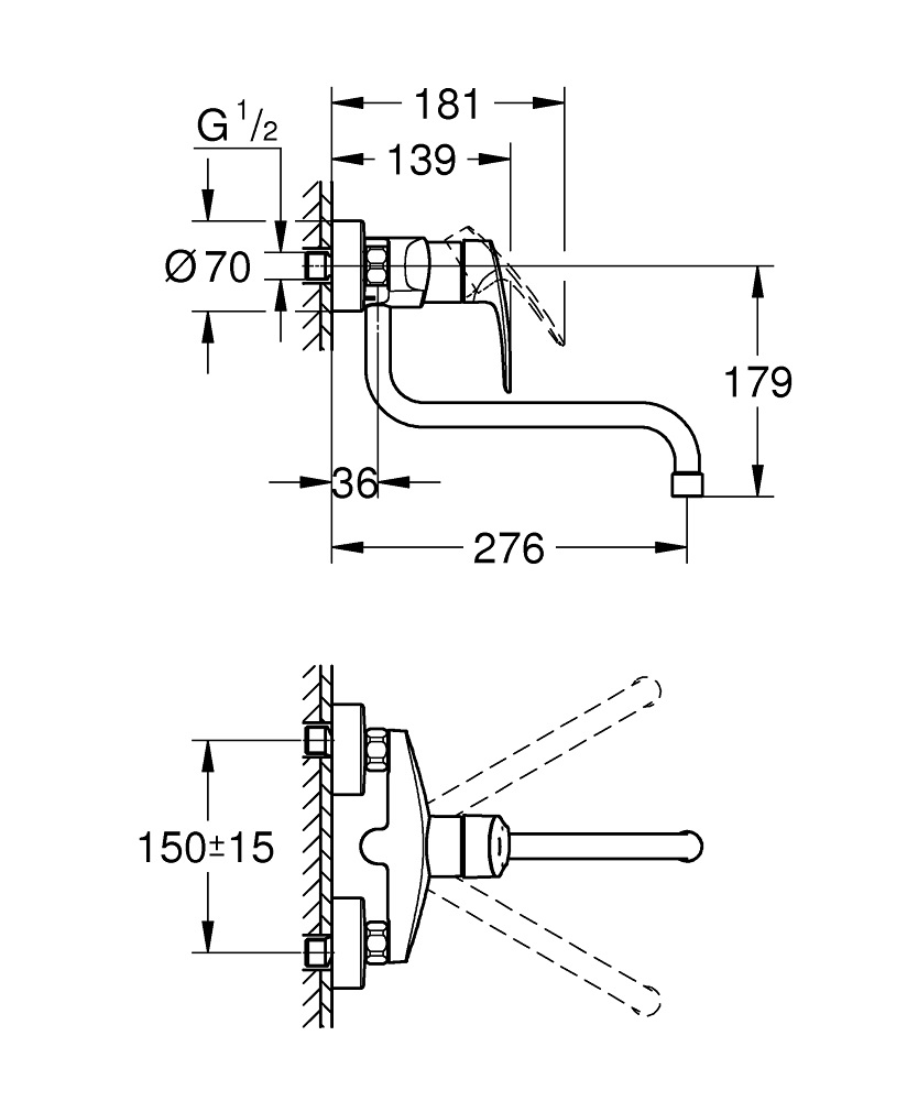 GROHE Eurosmart Miscelatore Monocomando per Lavello a Parete Cromo - Codice 32224003