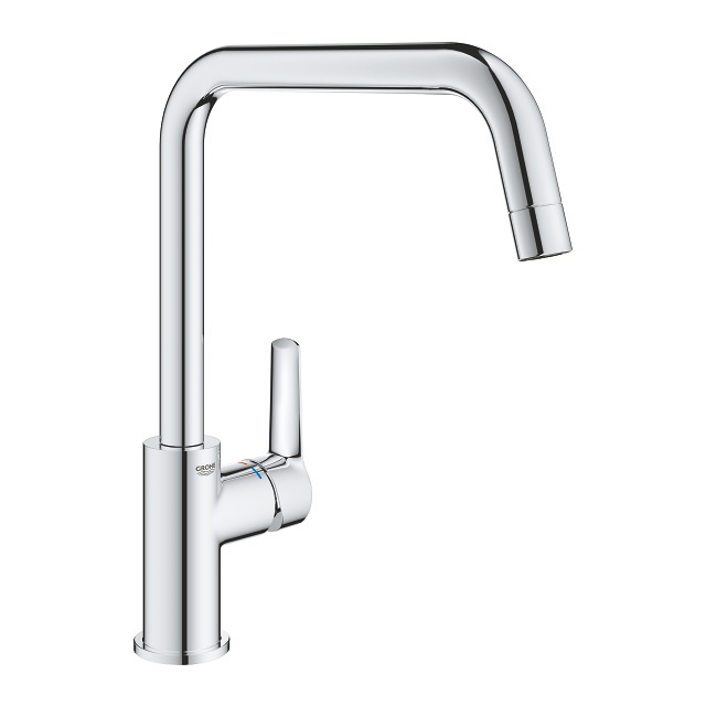 GROHE QuickFix Start Miscelatore Monocomando per Lavello, Cromo, Bocca Alta Orientabile a U, Altezza Sotto Becco 220 mm, Cartuccia Ceramica 28 mm, Tecnologia GROHE Zero