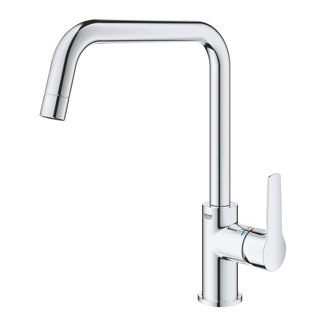 GROHE QuickFix Start Miscelatore Monocomando per Lavello, Cromo, Bocca Alta Orientabile a U, Altezza Sotto Becco 220 mm, Cartuccia Ceramica 28 mm, Tecnologia GROHE Zero