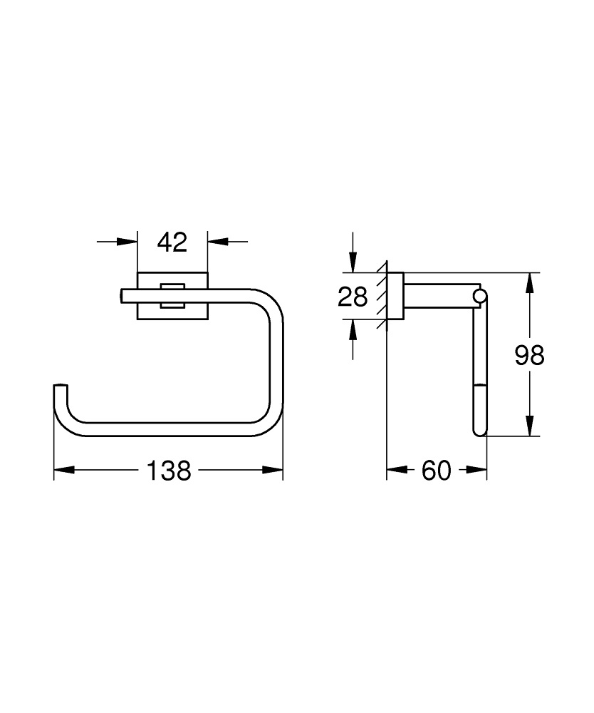 GROHE Essentials Cube Porta Rotolo 40507DC1 in Metallo Grigio Satinato con Fissaggio Nascosto e Finitura Grohe Starlight