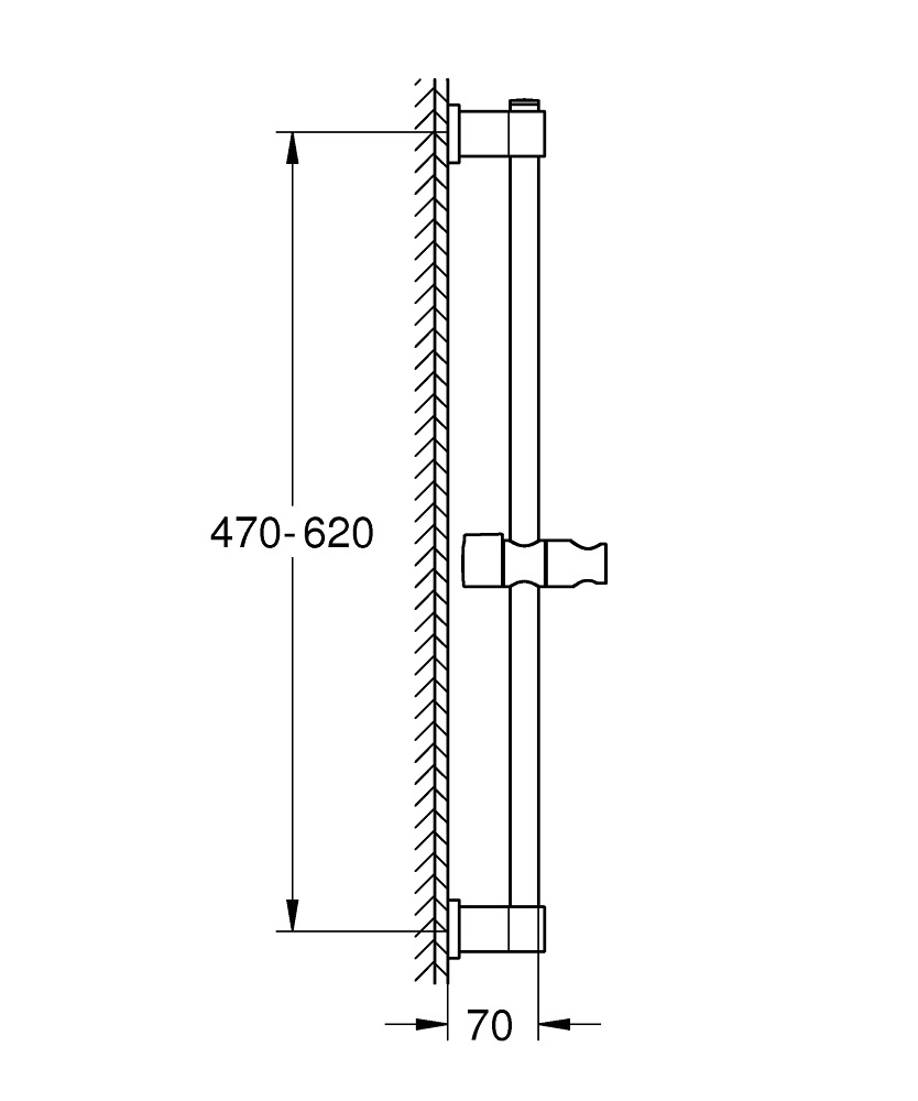 GROHE Vitalio Universal Asta Doccia 600 mm, Modello 27724001, Supporto Manopola Scorrevole Regolabile, Grohe FastFixation, Piedino Regolabile, Finitura Cromo