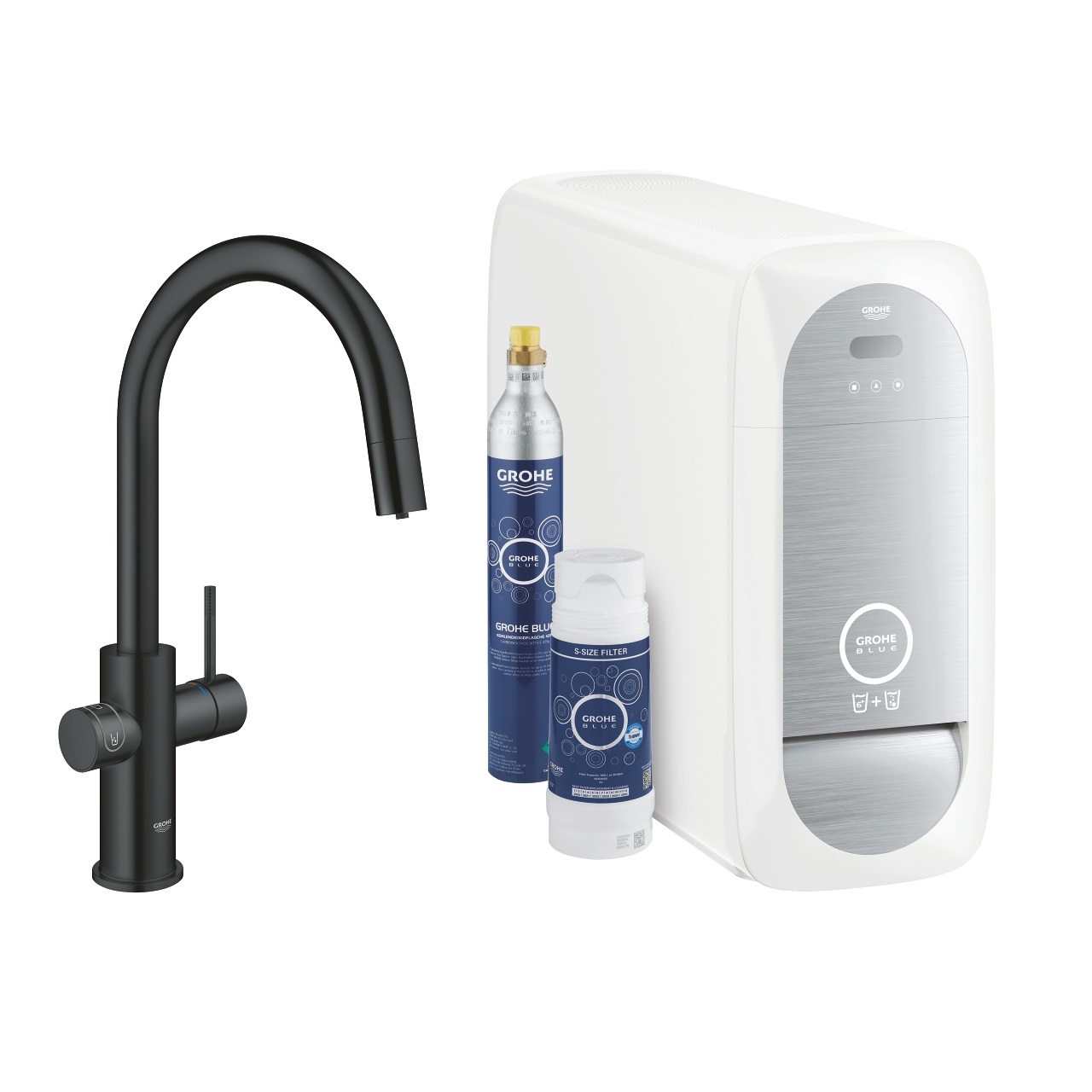 GROHE Blue Home Rubinetto per Lavello Nero Opaco con Sistema di Filtraggio e Doccino Estraibile - 31 541 KS0