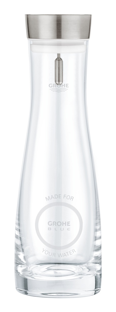 GROHE Blue Caraffa in Cristallo da 1 Litro con Coperchio in Acciaio Inox e Colino Integrato