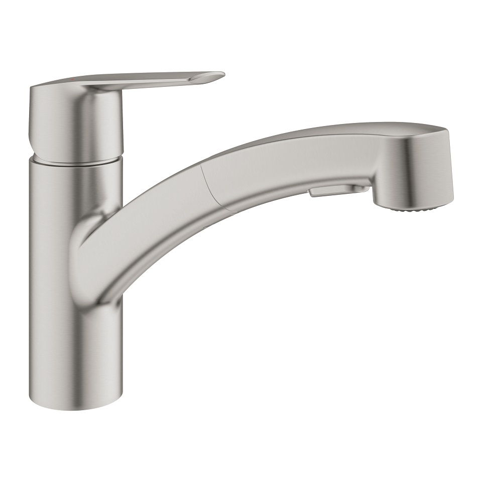 GROHE Start Miscelatore Monocomando per Cucina con Doccetta Estraibile, Finitura Satinato/SuperSteel, Sistema di Fissaggio Rapido e Montaggio Facile