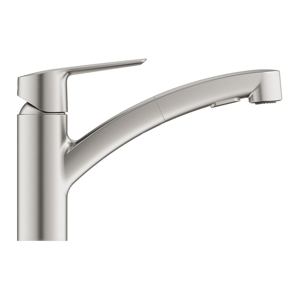 GROHE Start Miscelatore Monocomando per Cucina con Doccetta Estraibile, Finitura Satinato/SuperSteel, Sistema di Fissaggio Rapido e Montaggio Facile