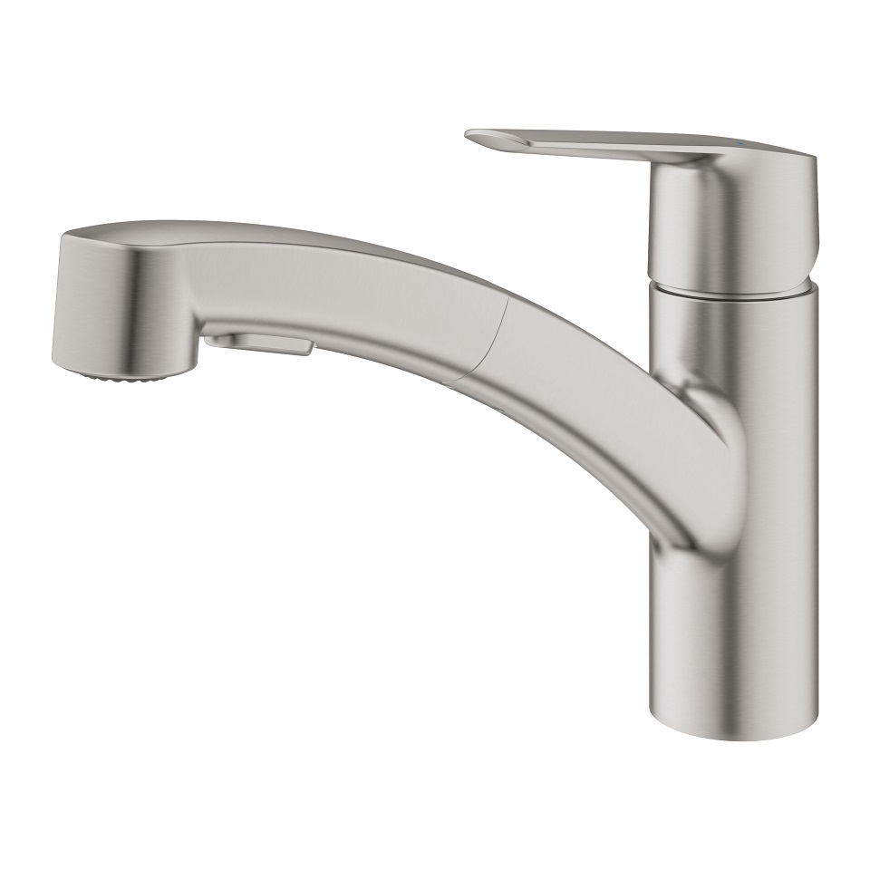 GROHE Start Miscelatore Monocomando per Cucina con Doccetta Estraibile, Finitura Satinato/SuperSteel, Sistema di Fissaggio Rapido e Montaggio Facile