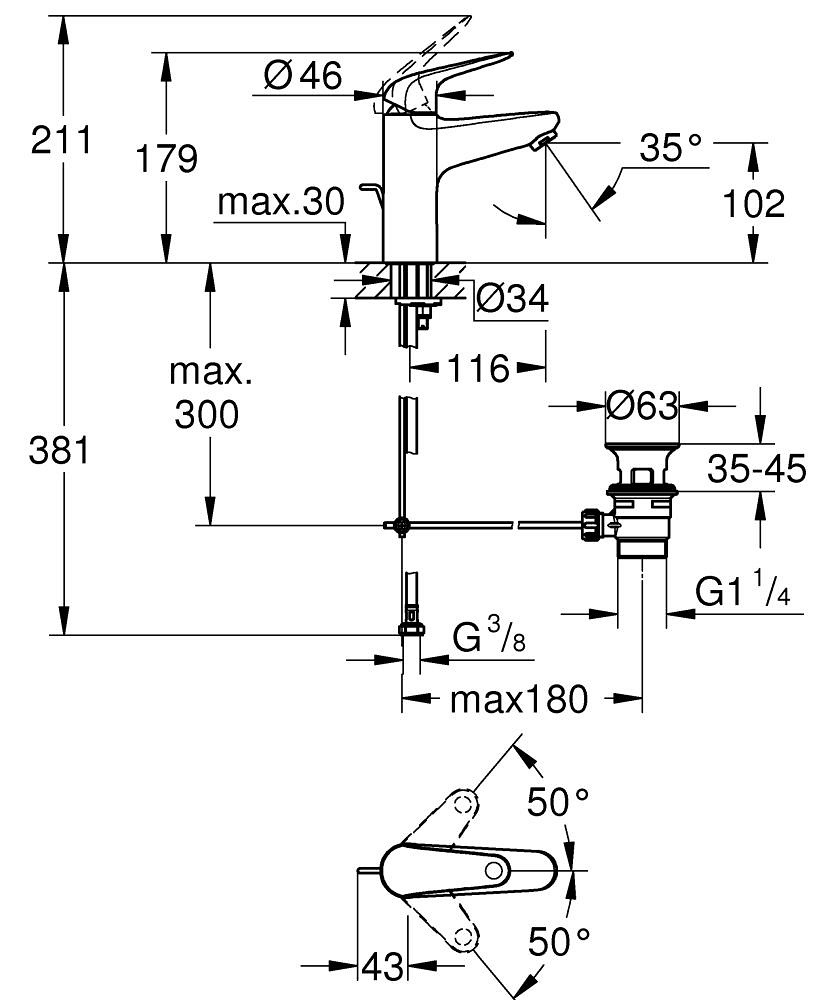 GROHE Swift Miscelatore Monocomando per Lavabo Taglia M Cromo - 24325001 con Cartuccia Ceramica Grohe Long-Life, Limitatore di Temperatura e Finitura Resistente