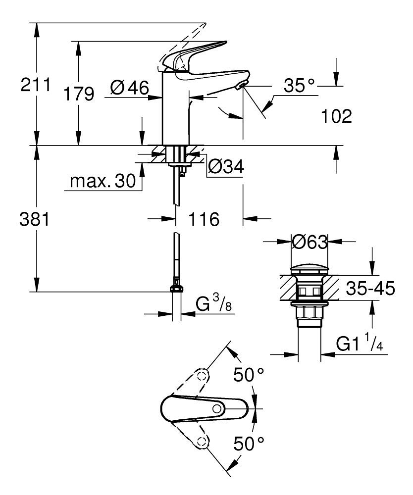 GROHE Swift Miscelatore Monocomando per Lavabo Taglia M Cromo 24326001 con Cartuccia Long-Life e Limitatore di Temperatura