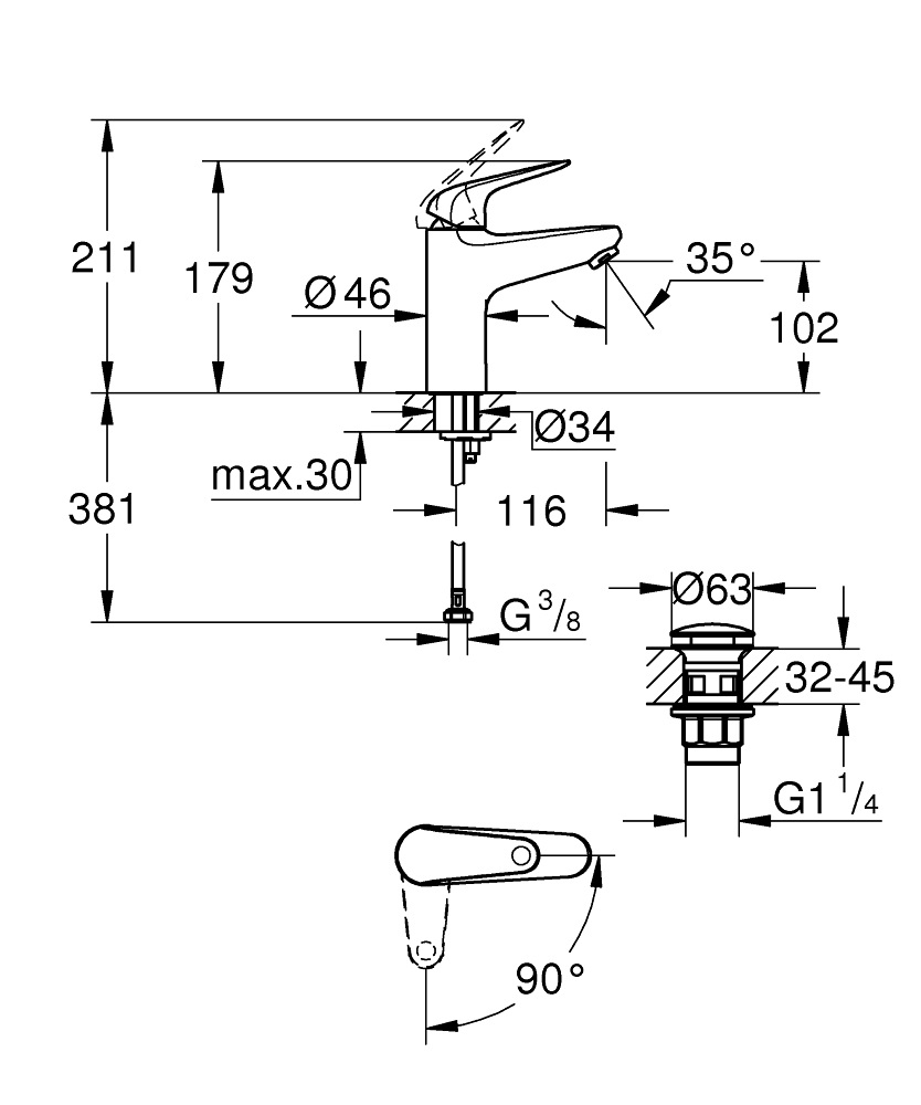 GROHE Swift Miscelatore Monocomando per Lavabo Taglia M Cromo 24329001 con Cartuccia Long-Life e Funzione di Risparmio Energetico