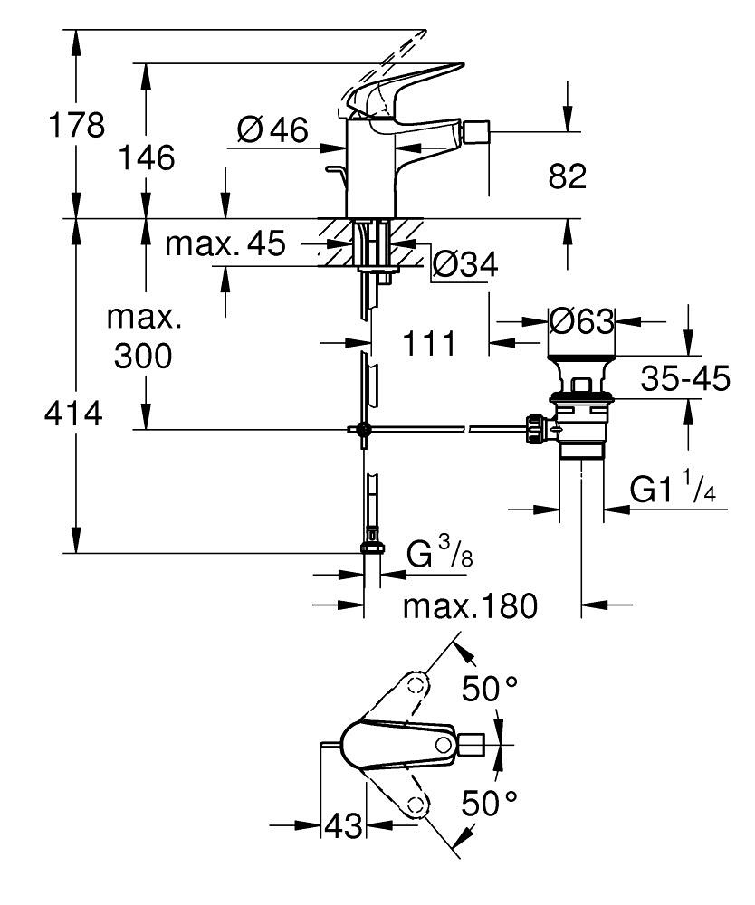 GROHE Swift Miscelatore Monocomando per Bidet Cromo - 24332001, Cartuccia Ceramica, Risparmio Acqua, Superficie Facile da Pulire