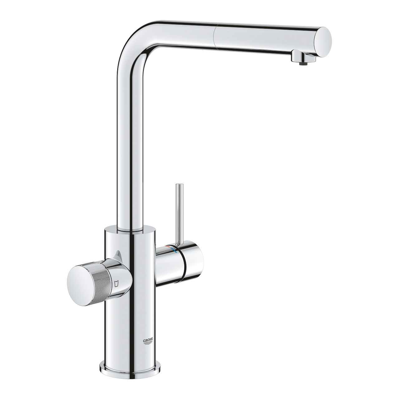 GROHE Blue Pure Minta Miscelatore Monocomando da Cucina con Doccetta Estraibile, Bocca a L, Installazione Monoforo, Acqua Filtrata e Classica, 30601000
