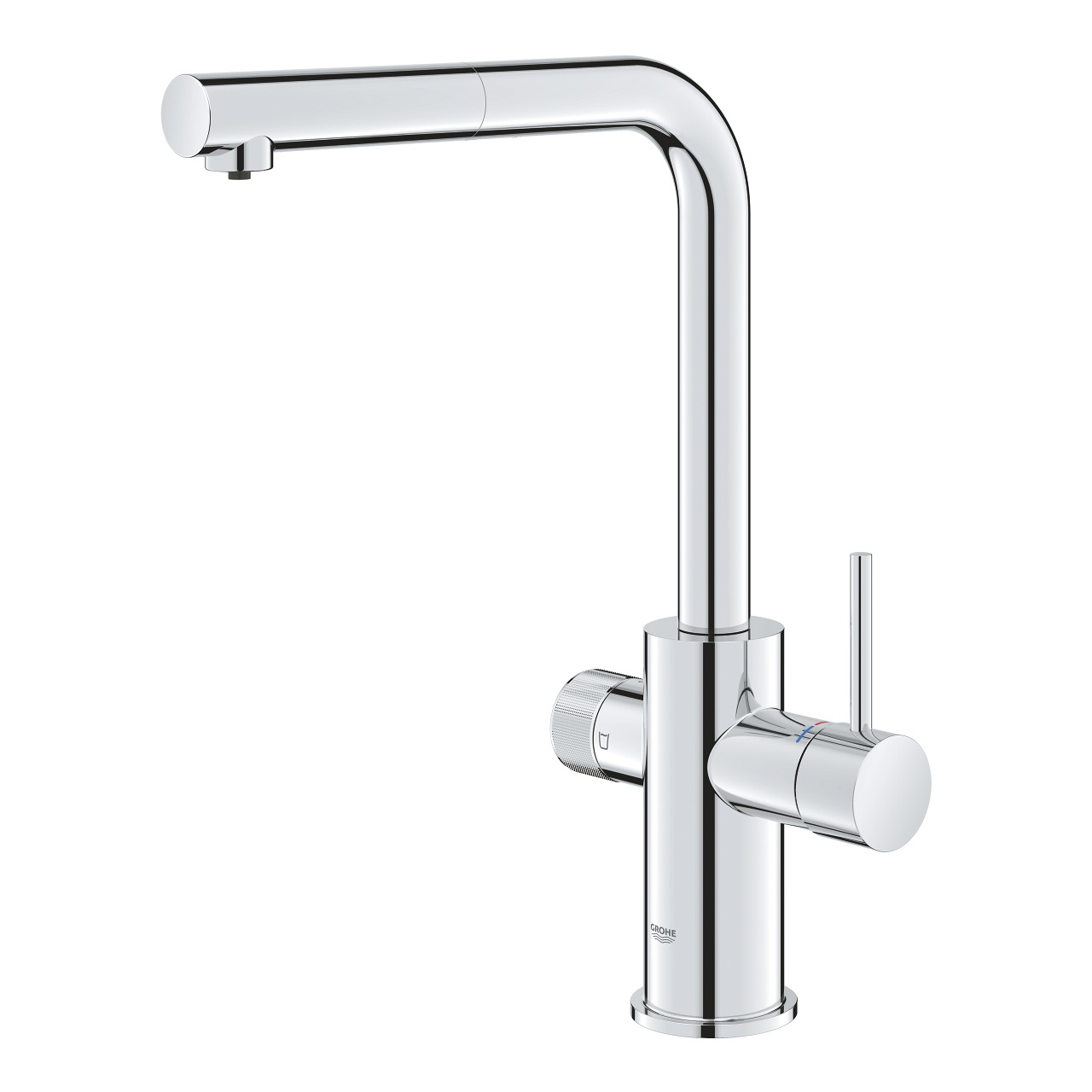 GROHE Blue Pure Minta Miscelatore Monocomando da Cucina con Doccetta Estraibile, Bocca a L, Installazione Monoforo, Acqua Filtrata e Classica, 30601000