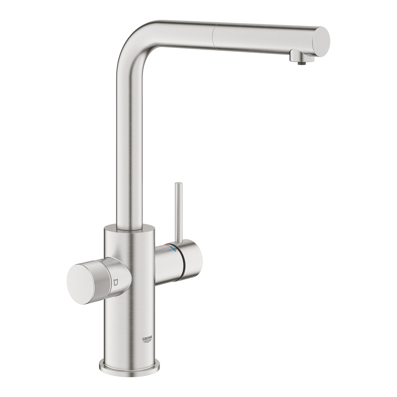 GROHE Blue Pure Minta Rubinetto da Cucina con Sistema di Filtrazione dell'Acqua, Doccetta Estraibile, Finitura Supersteel Satinato, Cod. 30601DC0