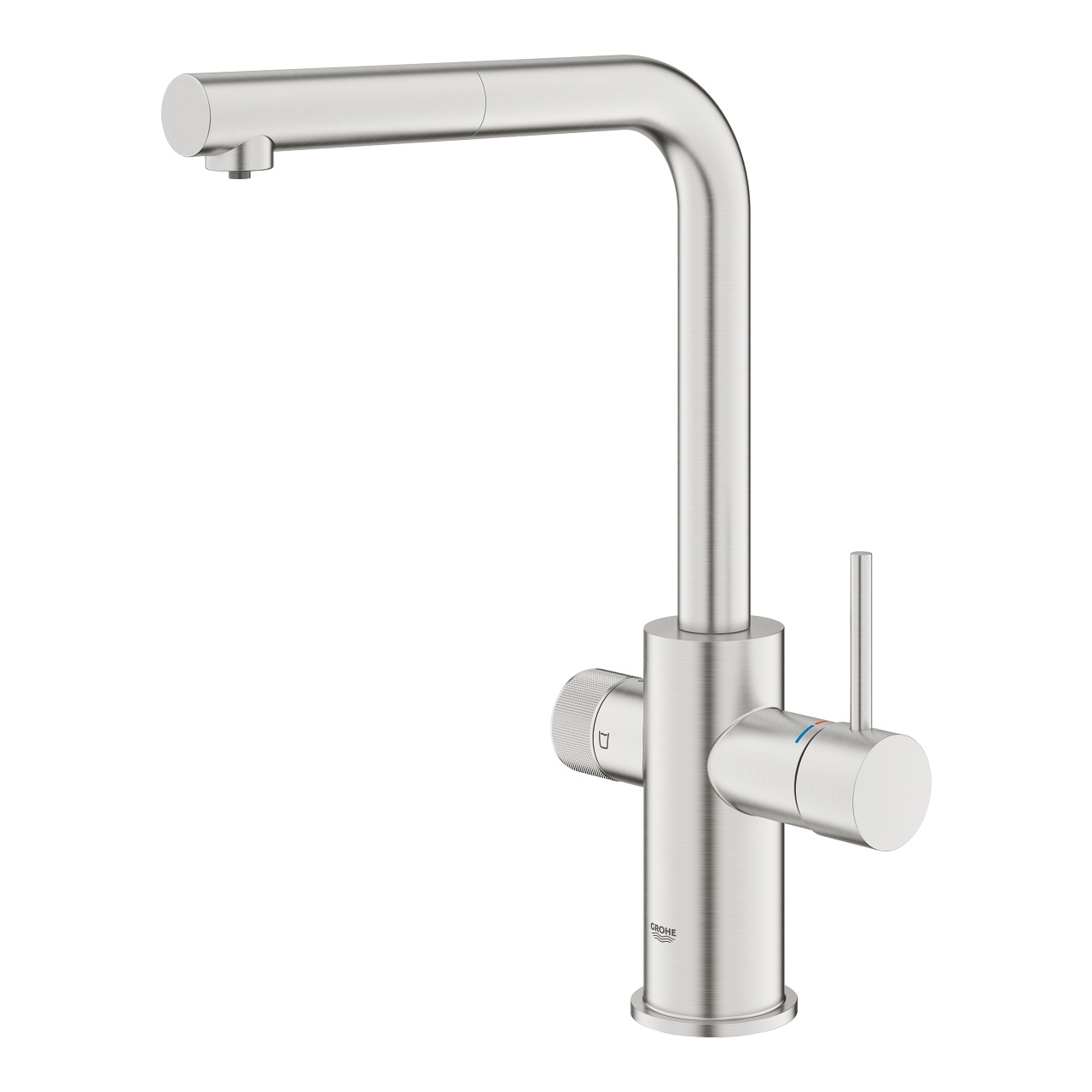 GROHE Blue Pure Minta Rubinetto da Cucina con Sistema di Filtrazione dell'Acqua, Doccetta Estraibile, Finitura Supersteel Satinato, Cod. 30601DC0