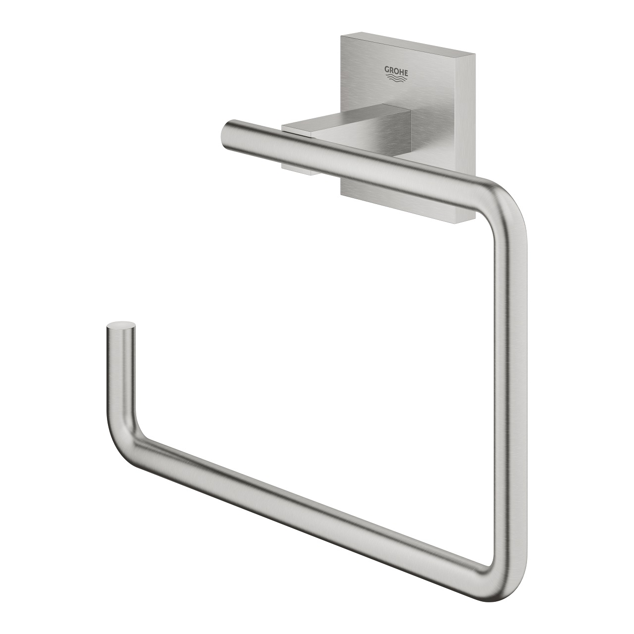 GROHE Start Cube Porta Salviette in Metallo Super Steel Opaco - Installazione a Vite o Colla, Capacità di Carico 5 kg