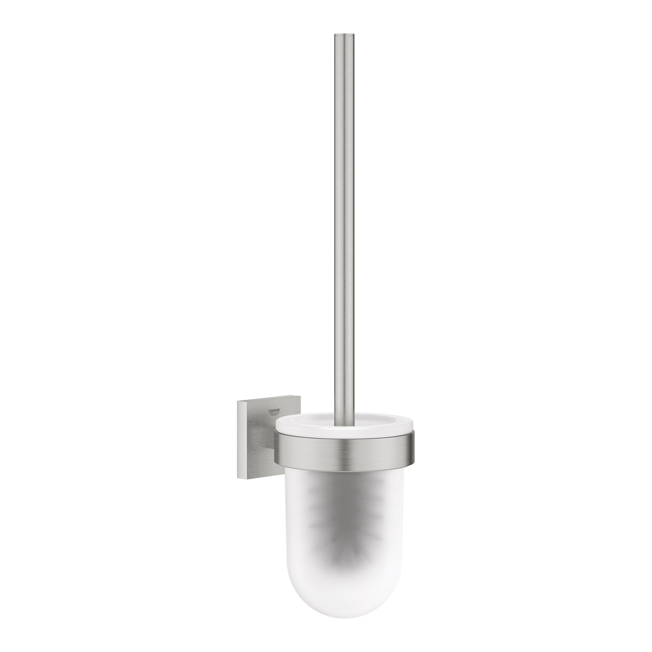 GROHE Start Cube Porta Scopino Completo in Vetro e Metallo, Installazione a Vite o Colla, Finitura Super Steel, Codice 40977DC0