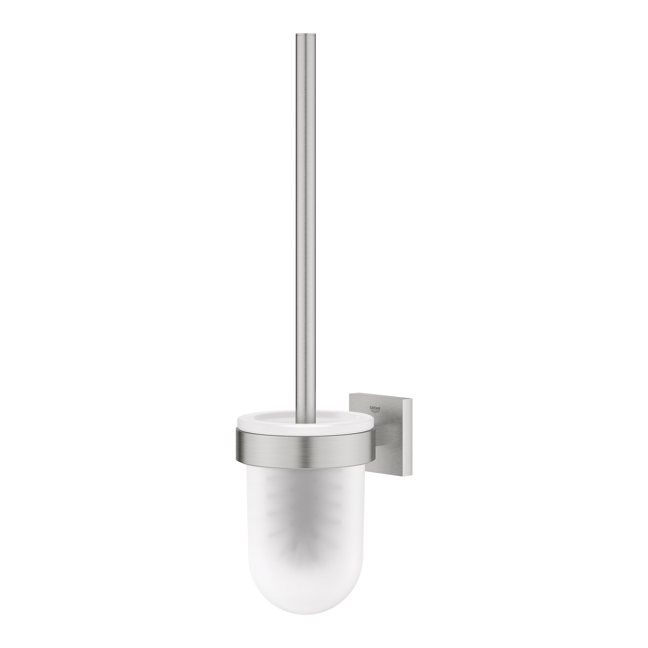 GROHE Start Cube Porta Scopino Completo in Vetro e Metallo, Installazione a Vite o Colla, Finitura Super Steel, Codice 40977DC0