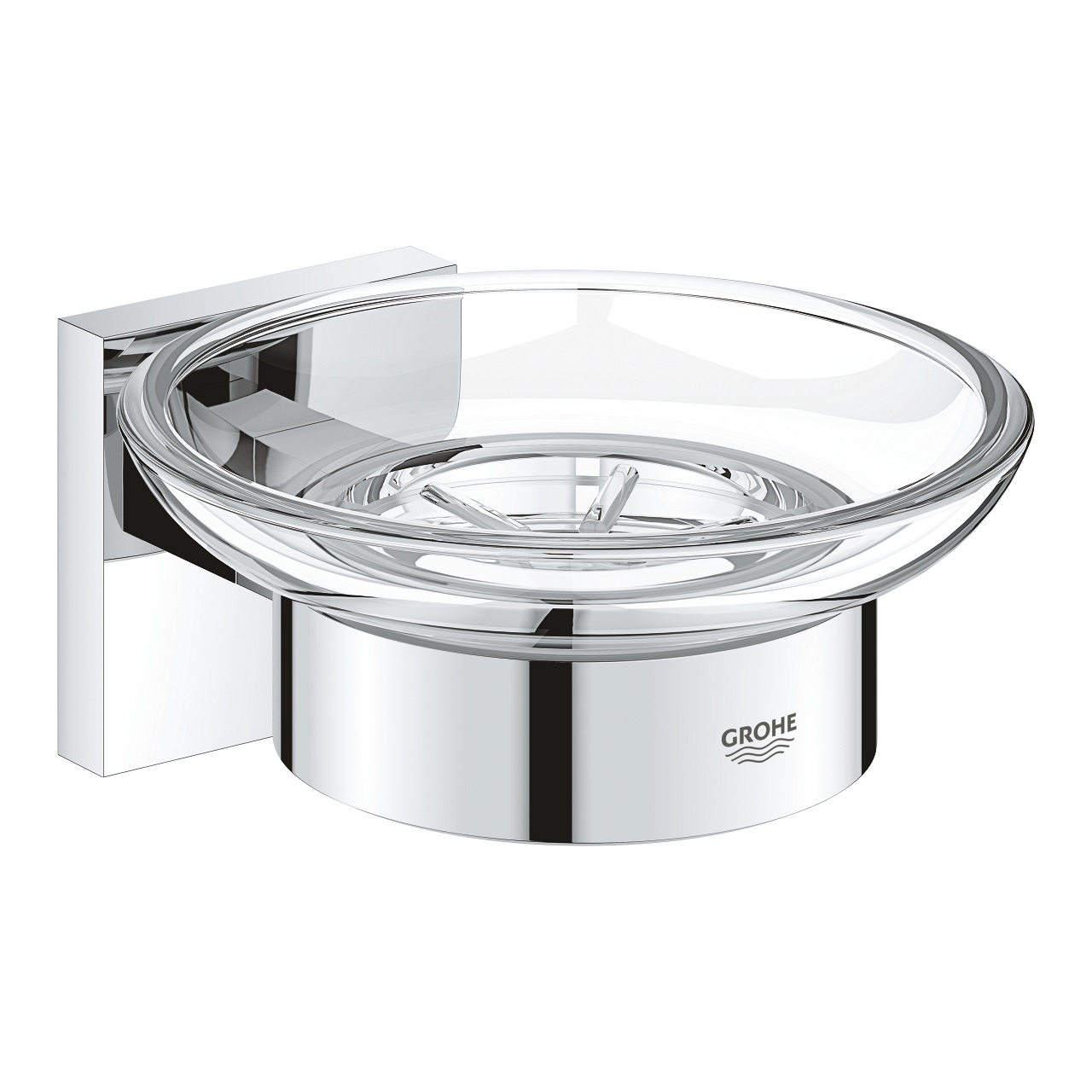 GROHE Start Cube Porta Sapone con Supporto in Vetro e Metallo, Finitura Cromo Lucido, Installazione a Vite o Colla, Capacità di Carico 5 kg