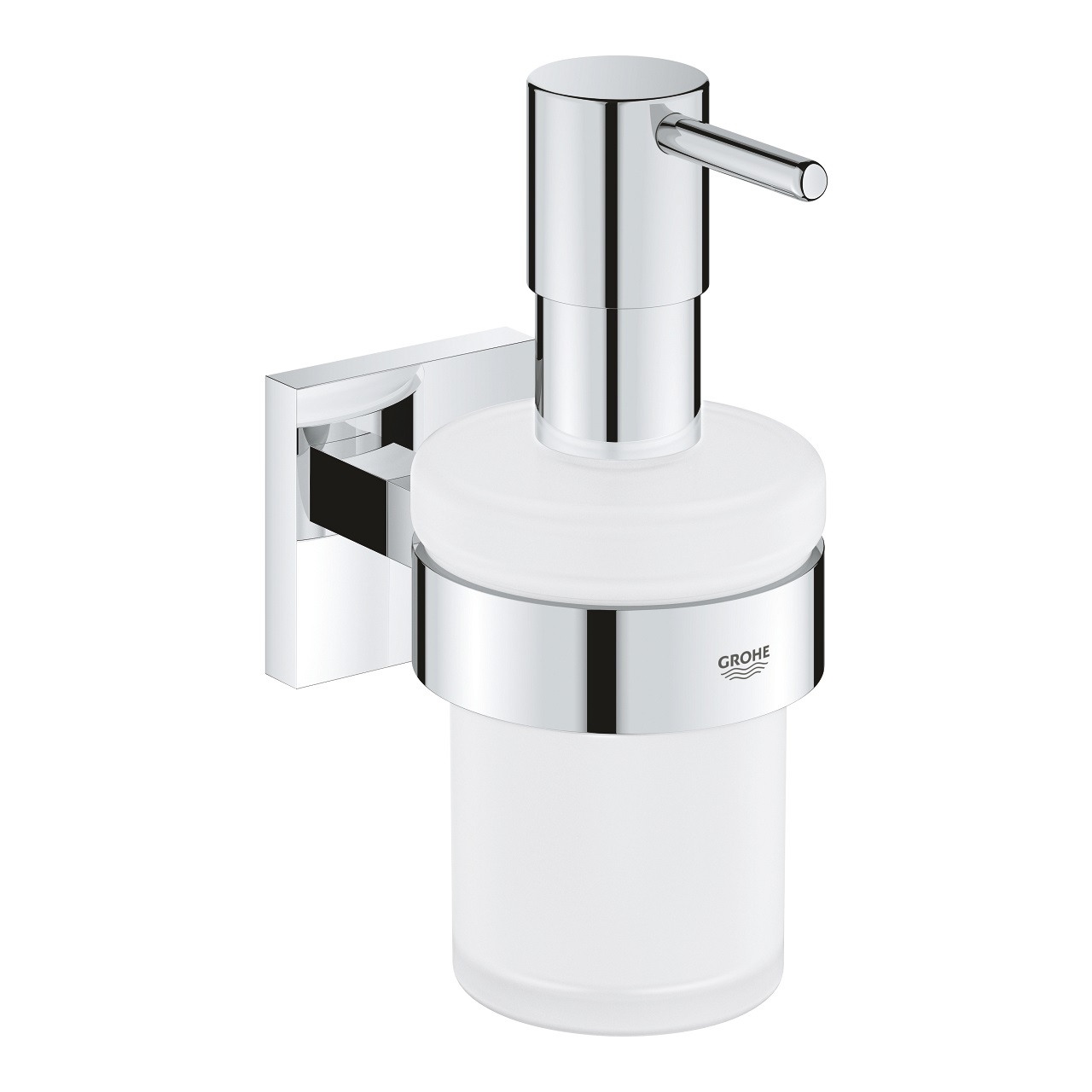 GROHE Start Cube Dispenser di Sapone con Supporto in Vetro e Metallo, Capacità 160 ml, Finitura Cromo Lucido, Installazione Facile con Viti o Colla