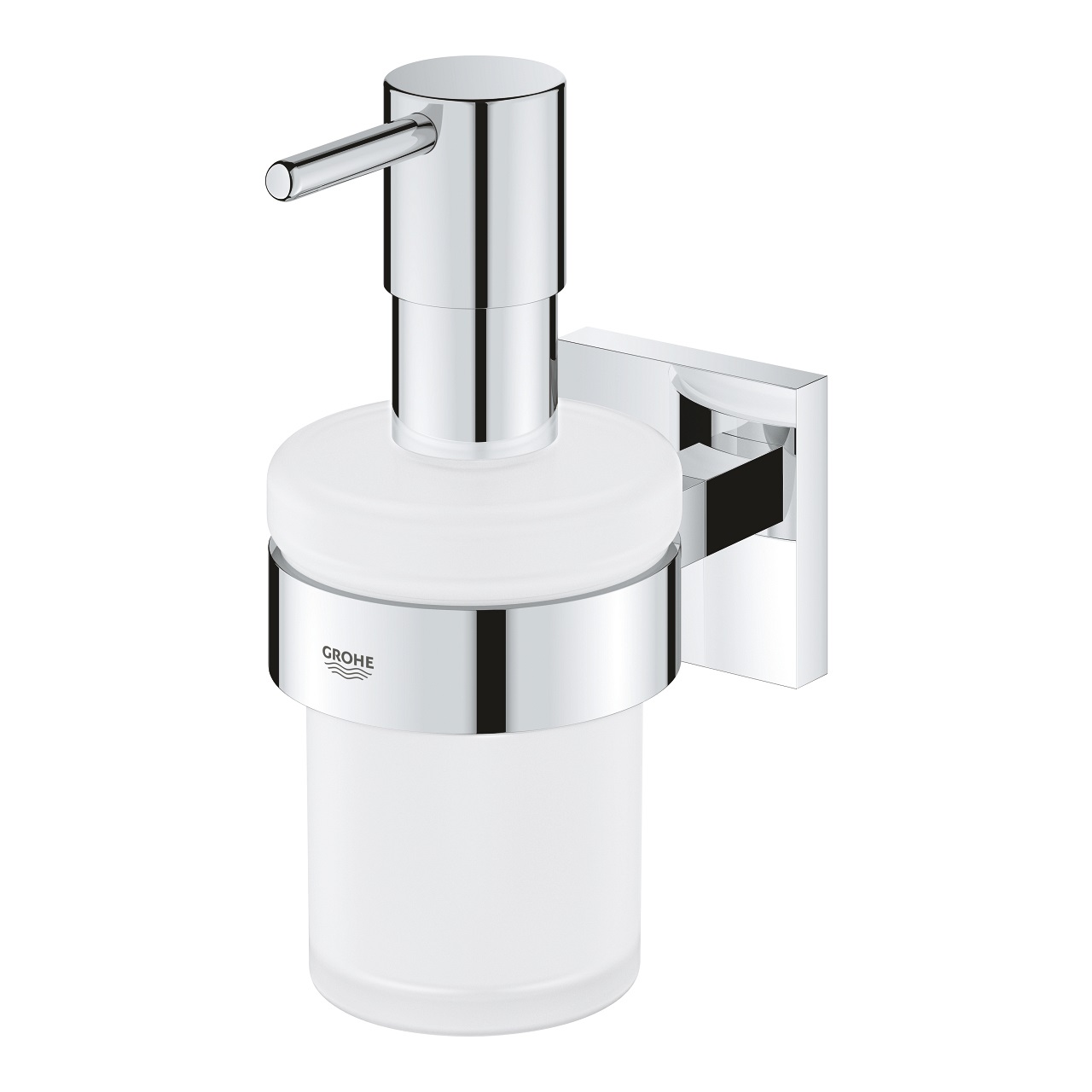 GROHE Start Cube Dispenser di Sapone con Supporto in Vetro e Metallo, Capacità 160 ml, Finitura Cromo Lucido, Installazione Facile con Viti o Colla