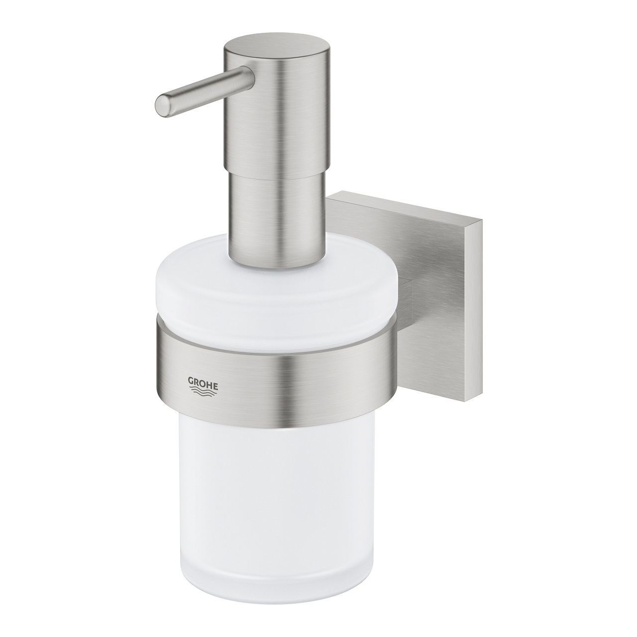 GROHE Start Cube Dispenser di Sapone in Vetro con Supporto in Metallo, Finitura Supersteel, Installazione a Vite o Colla