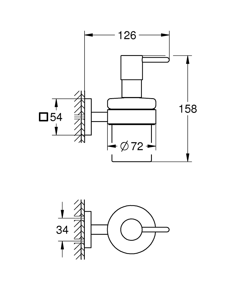 GROHE Start Cube Dispenser di Sapone in Vetro con Supporto in Metallo, Finitura Supersteel, Installazione a Vite o Colla