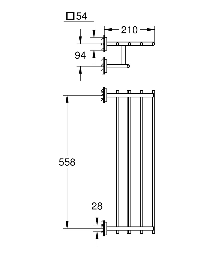 GROHE Start Cube Porta Salviette Multiplo in Acciaio Super Steel - Installazione a Vite, Fissaggio Nascosto, Lunghezza 600 mm