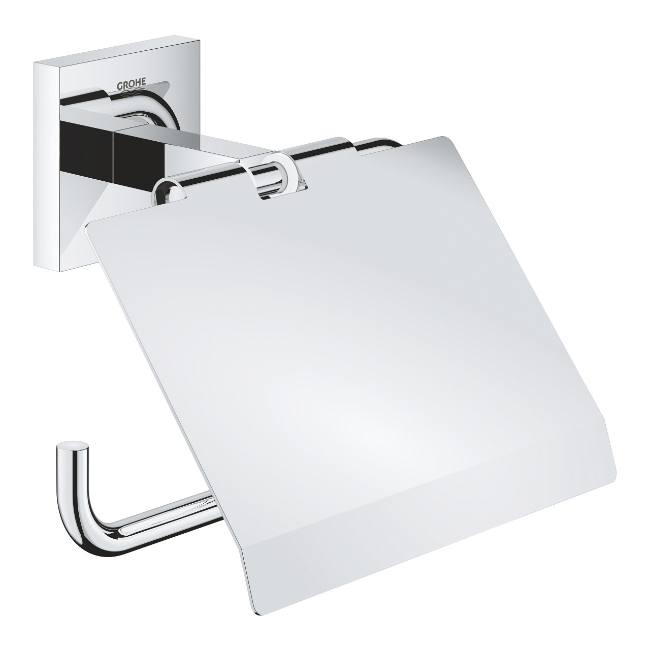 GROHE Start Cube Porta Carta Igienica con Coperchio in Metallo, Finitura Cromo Lucido, Installazione Facile con Viti o Colla, Carico Massimo 5 kg