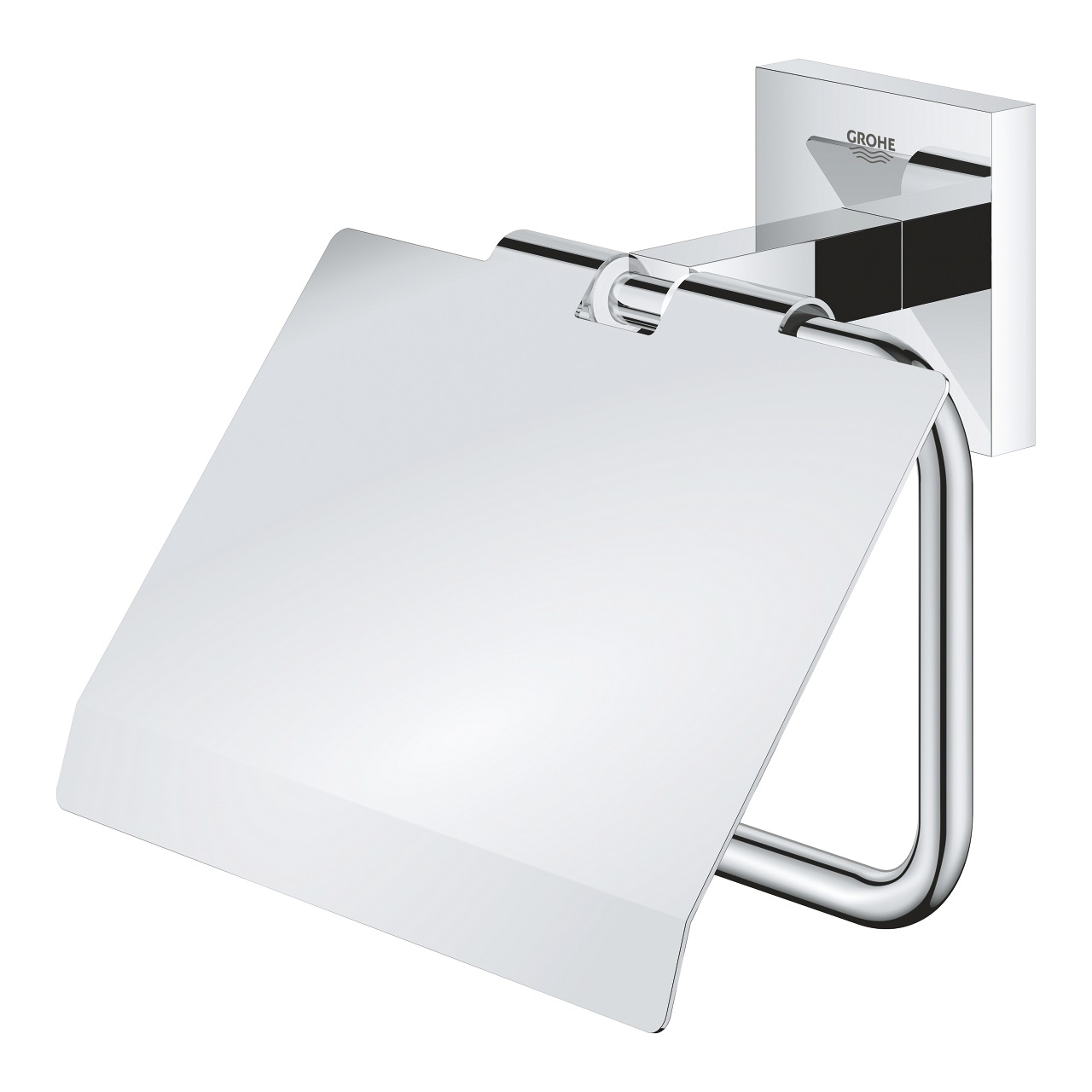 GROHE Start Cube Porta Carta Igienica con Coperchio in Metallo, Finitura Cromo Lucido, Installazione Facile con Viti o Colla, Carico Massimo 5 kg