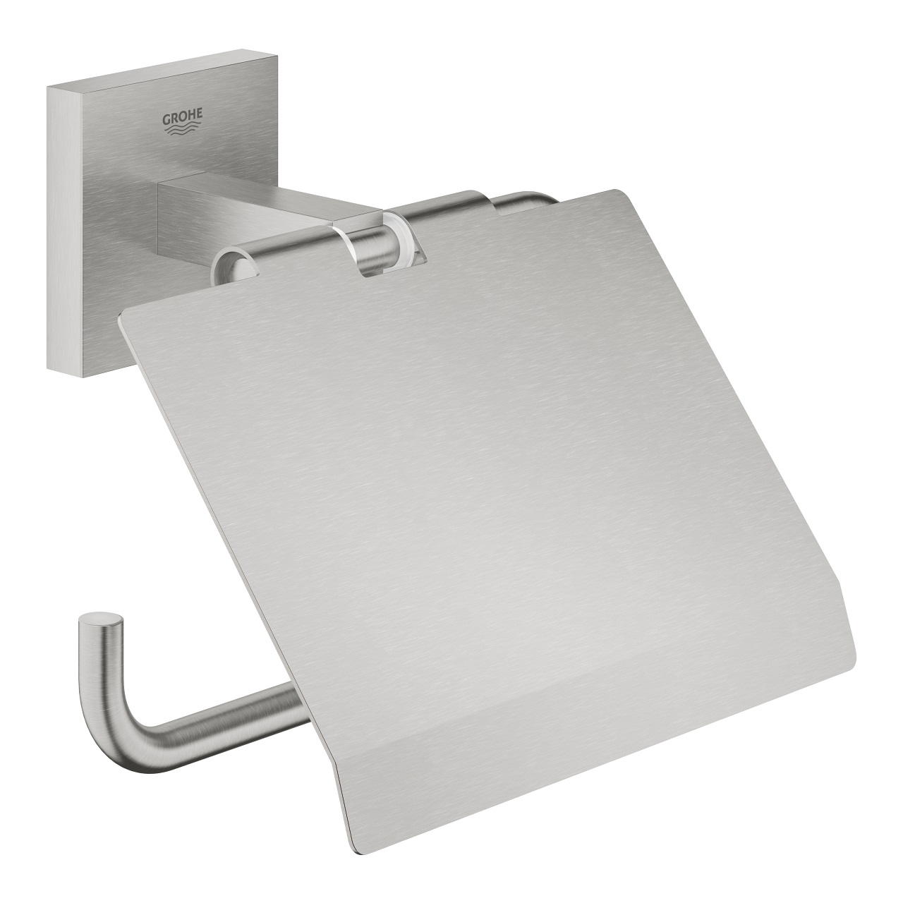 GROHE Start Cube Porta Carta Igienica con Coperchio in Super Steel - Fissaggio a Parete Inclusa