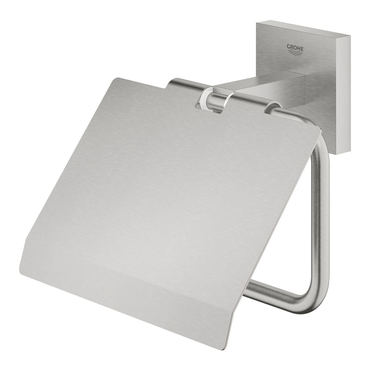 GROHE Start Cube Porta Carta Igienica con Coperchio in Super Steel - Fissaggio a Parete Inclusa