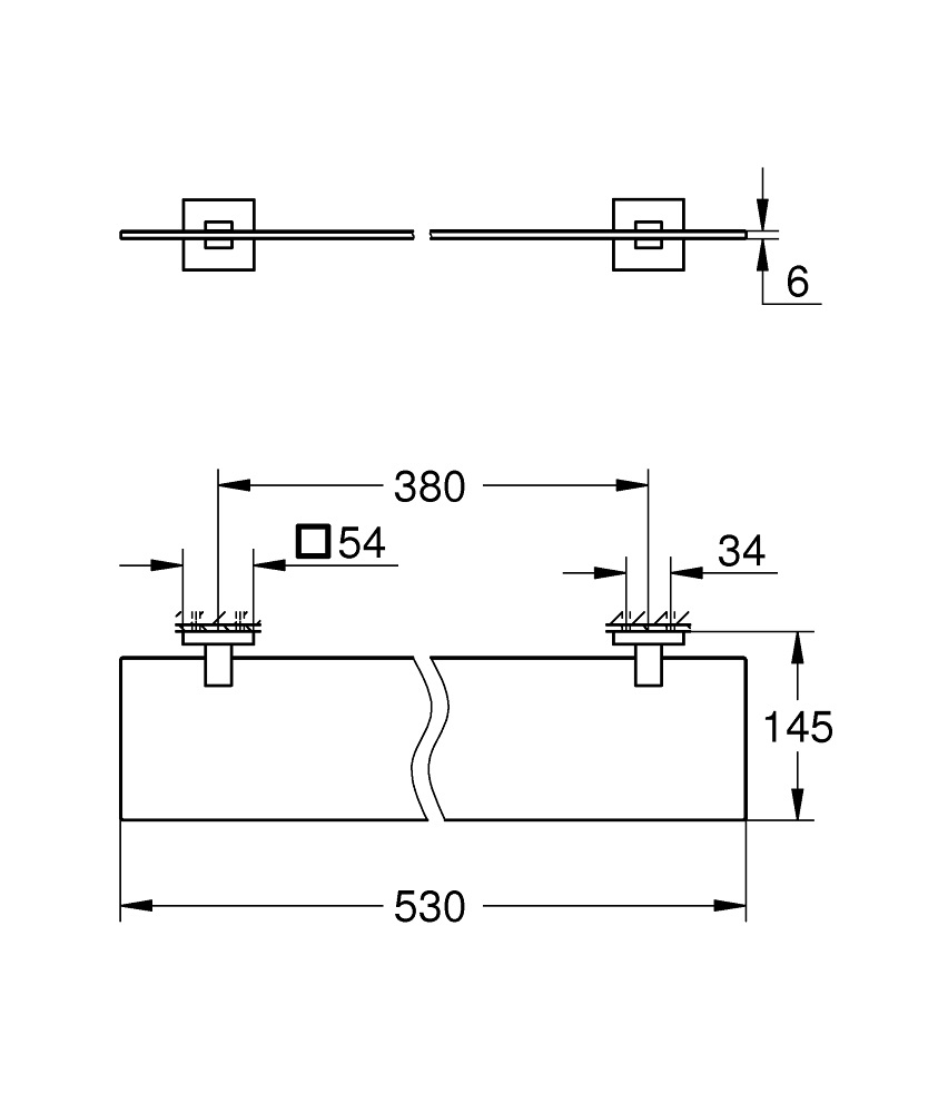 GROHE Start Cube Mensola Portaoggetti in Vetro 530mm con Supporti in Cromo Lucido - Installazione a Vite o Colla, Capacità di Carico 5kg