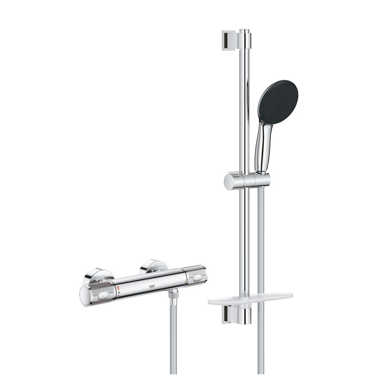 Grohe Precision Feel Miscelatore Termostatico per Doccia con Set Doccia 3 Getti e Asta Vitalio Start 60 cm, Cod. 34791001, Cromo