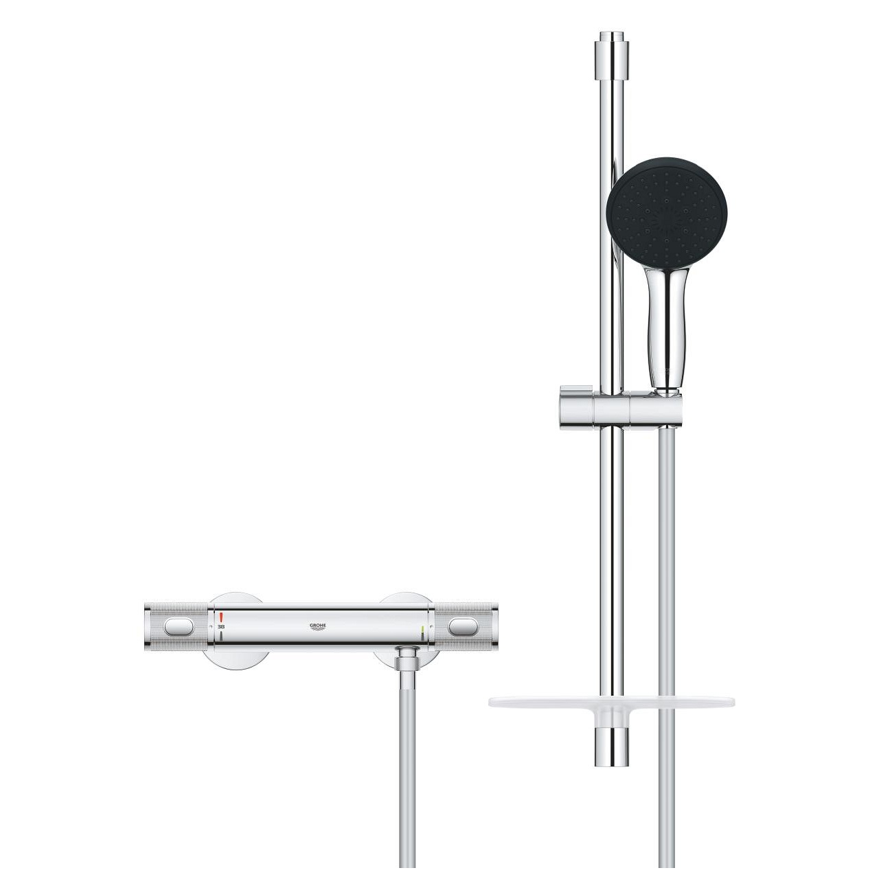 Grohe Precision Feel Miscelatore Termostatico per Doccia con Set Doccia 3 Getti e Asta Vitalio Start 60 cm, Cod. 34791001, Cromo
