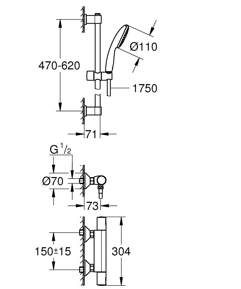 GROHE Precision Start Miscelatore Termostatico per Doccia con Set Doccia Rain, 600 mm, Cromo - Cod. 34597001