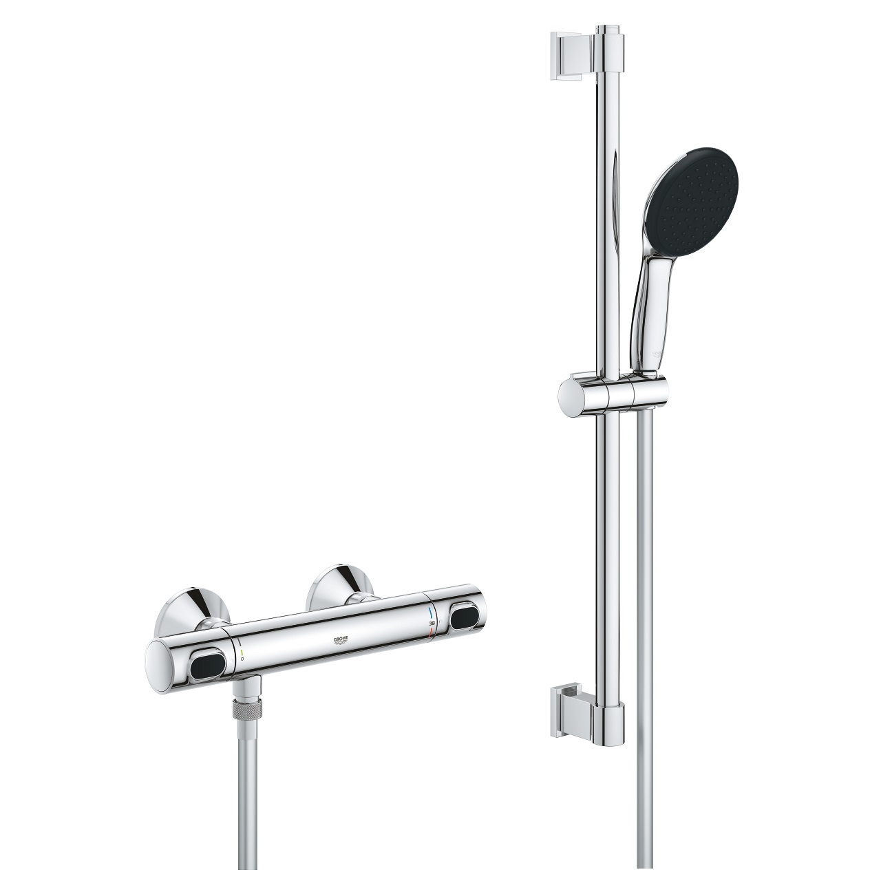 Grohe Precision Flow Miscelatore Termostatico per Doccia Cromo con Set Asta Doccia Vitalio Start 110 e Doccetta Rain