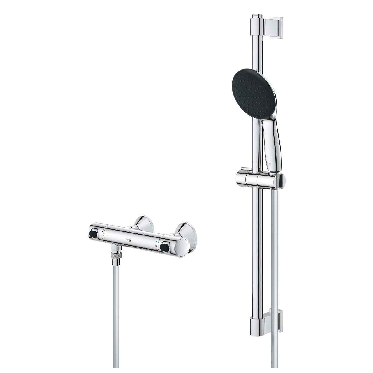 Grohe Precision Flow Miscelatore Termostatico per Doccia Cromo con Set Asta Doccia Vitalio Start 110 e Doccetta Rain