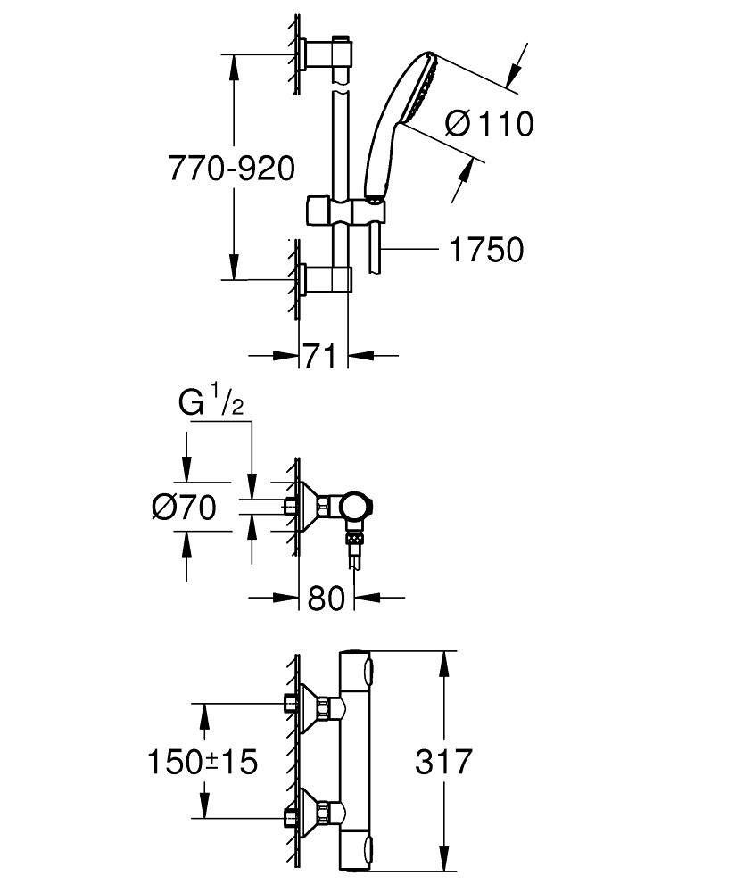 Grohe Precision Flow Miscelatore Termostatico per Doccia con Set Vitalio Start 110 e Getto Rain, Cromo, Codice 34805001