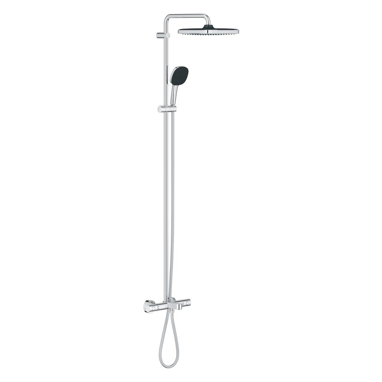 Grohe Vitalio Comfort 250 Sistema Doccia a Parete con Miscelatore Termostatico, Soffione a Getto Fisso e Rain, Braccio Girevole 390 mm, Finitura Cromo