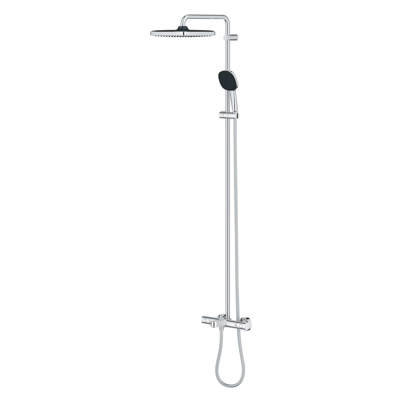 Grohe Vitalio Comfort 250 Sistema Doccia a Parete con Miscelatore Termostatico, Soffione a Getto Fisso e Rain, Braccio Girevole 390 mm, Finitura Cromo