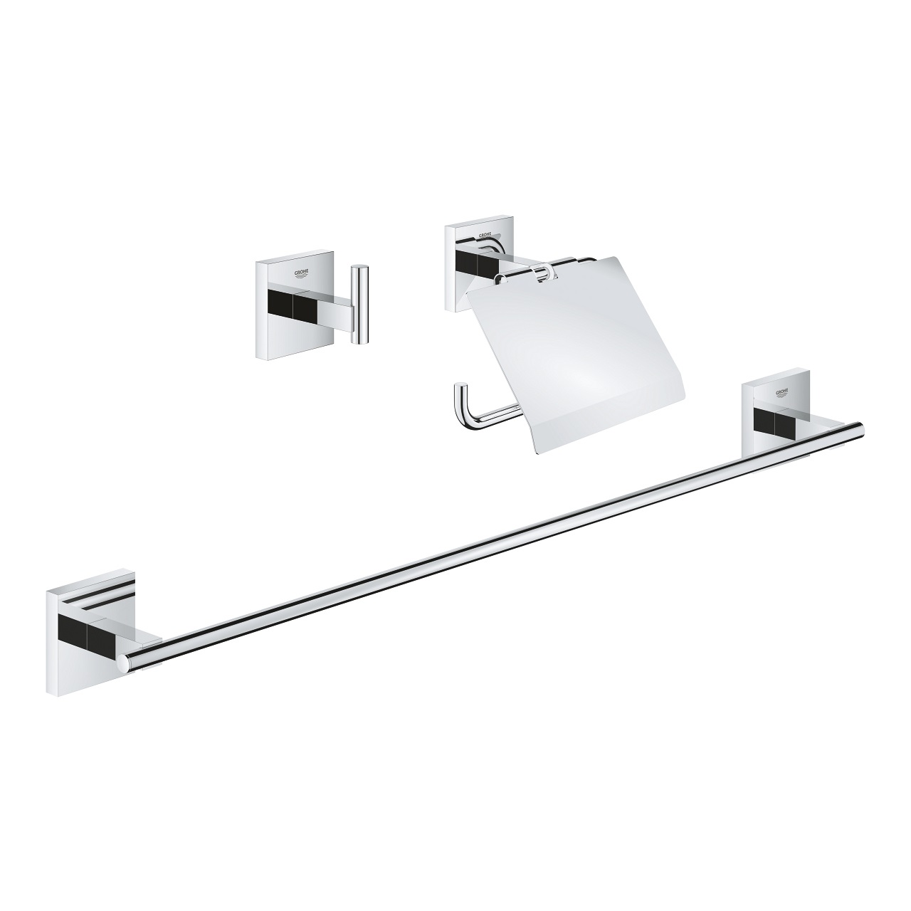 GROHE Start Cube Set Accessori Bagno 3-in-1 Cromo - Installazione a Vite o Colla, Fissaggio Nascosto